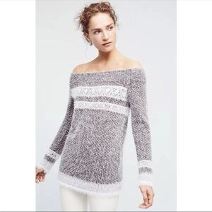 Anthropologie Sleeping on Snow Off The Shoulder Gray Sweater Wool Blend XS